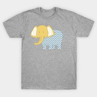 Adorable Friendly Elephant lover Blue and Yellow Pattern Design T-Shirt